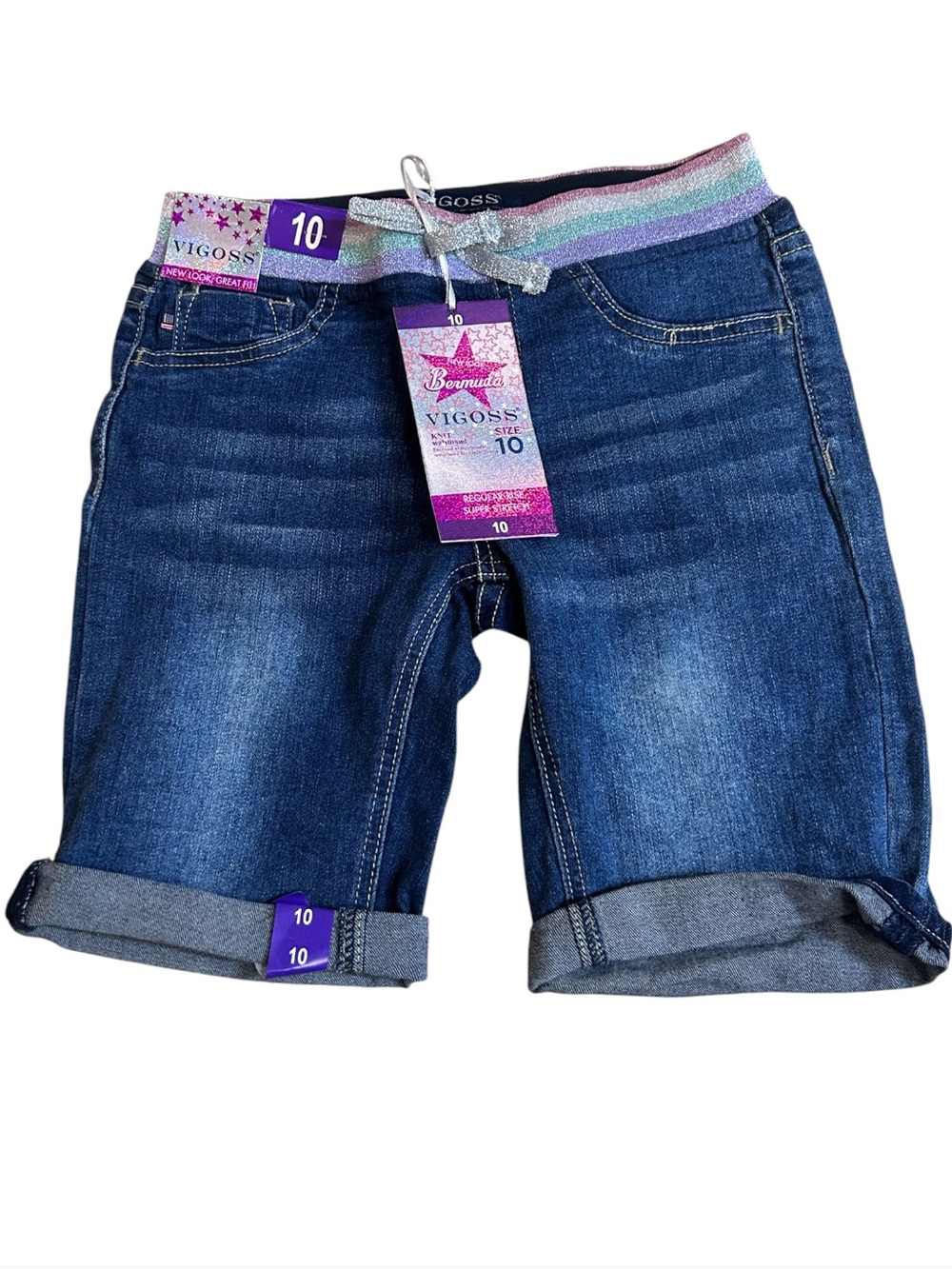 NWT Vigoss Girls Jeans Shorts Bermuda Stretch Denim Size 10